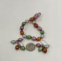 925 Sterling Silver Multi Color Pearl And Dangle Earrings