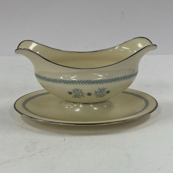Vintage Lenox Charmaine Bone China Gravy Boat Attached Underplate