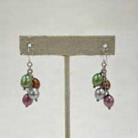 925 Sterling Silver Multi Color Pearl And Dangle Earrings