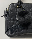 Betsey Johnson Black Puffy Heart Quilted Satchel Purse w Dragonfly