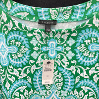 NWT Wmns TALBOTS Blue Green Damask Short Sleeve Casual Dress Sz M MSRP$139