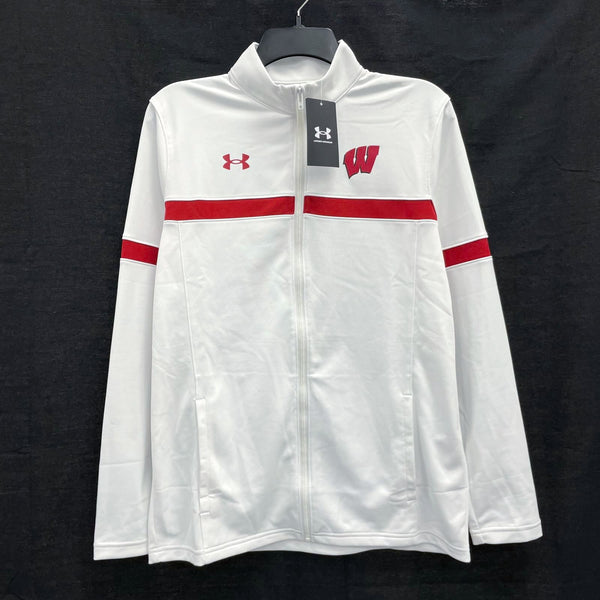 NWT Wmns UNDER ARMOUR White & Red Wisconsin Badgers Zip Up Sweater Sz M MSRP$90