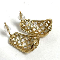 14K Yellow Gold Lattice Open Work J Hoop Earrings, 2.86g