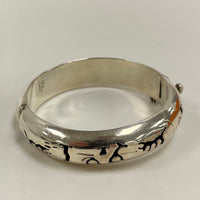 925 Sterling Silver Bull Fighter Cut Out Scene Hinged Bracelet "Issue"