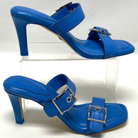 White House Black Market Blue Leather Double Buckle Heels Women’s Sz 6.5M