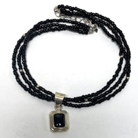 SILIPADA 925 Sterling Silver 3 Strand Necklace Black Onyx W/ Modernist Pendant