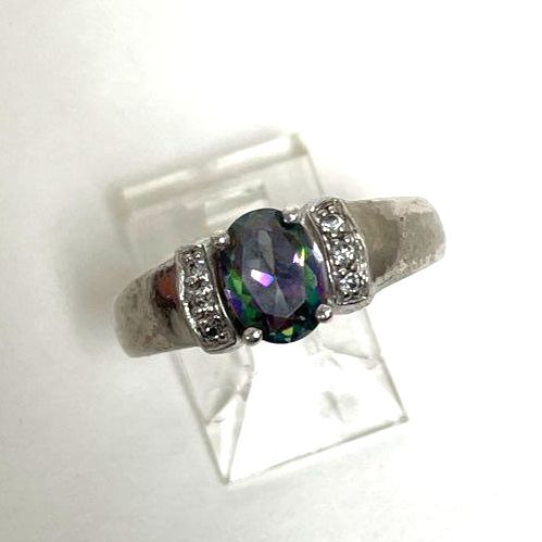 Sterling Silver Mystic Colored Cubic Zirconia Ring Size 9, 5.13g