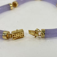 7" Purple Jade Round Panel Bracelet w/ 14K Yellow Gold Accents, 11.55g