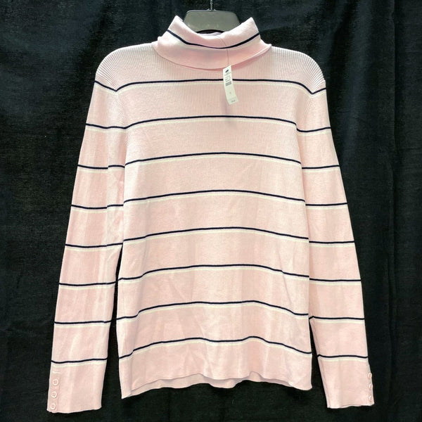 NWT Wmns TALBOTS Light Pink Striped Ribbed Turtleneck Top Sz L MSRP$79.50