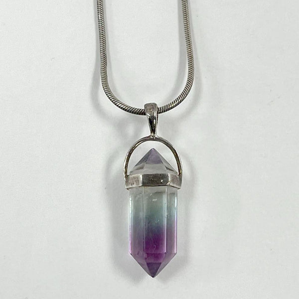 16" Sterling Silver Fluorite Crystal Pendant Necklace, 6.54g