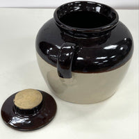 Brown & White Glazed Pottery Jug w Lid