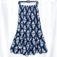 NWT Wmns J.CREW 100% Cotton Blue Floral Damask Maxi Skirt w/ Pockets Sz XXS