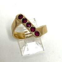 14K Yellow Gold Abstract 5 Stone Ruby Ring Size 7.5, 4.89g