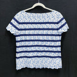 NWT Wmns TALBOTS Blue White Striped Floral Short Sleeve Eyelet Top Sz 6 MSRP$119