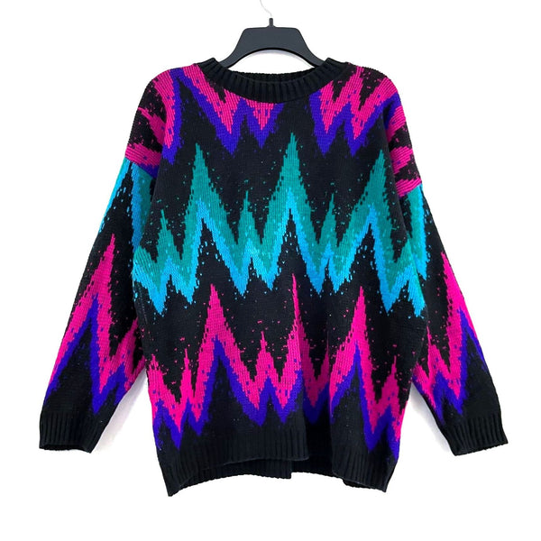 Wmns 90s Vintage CLASSIC ESSENTIALS Funky Abstract Drop Shoulder Sweater No Sz