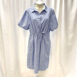 NWT J.Crew Women's Sz 20 Striped Blue White Short-Sleeve Collared Shirt Dress