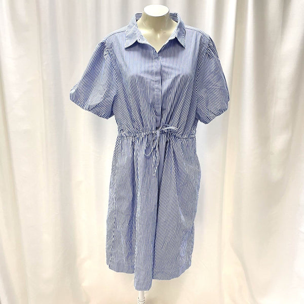 NWT J.Crew Women's Sz 20 Striped Blue White Short-Sleeve Collared Shirt Dress