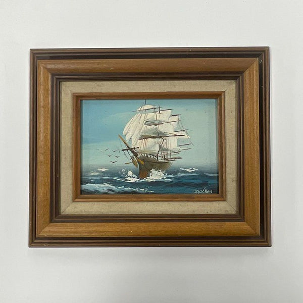 Framed Tall Ship Painting on Masonite 5x7 Signed Jackson