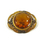 Vintage Gold Plate Glass Saw Tooth Design Bezel Set Brooch