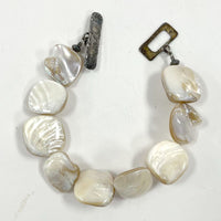 7.5" Sterling Silver Mother of Pearl Beaded Square Nugget Bracelet 28.45 grams