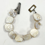 7.5" Sterling Silver Mother of Pearl Beaded Square Nugget Bracelet 28.45 grams