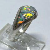 925 Sterling Silver S.M. Inlay Lab Opal Dainty Band Ring 2.00 Gram SZ 5 1/2