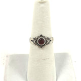 Sterling Silver Floral Design Red Carnelian Stone Ring Size 6.5, 2.16g