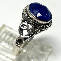 Sterling Silver Crystalline Blue Stone Ring Size 6 w/ Open Work Detailing 2.71g