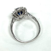 Sterling Silver Blue Sapphire Ring w/ CZ Halo Size 9.25, 3.00g