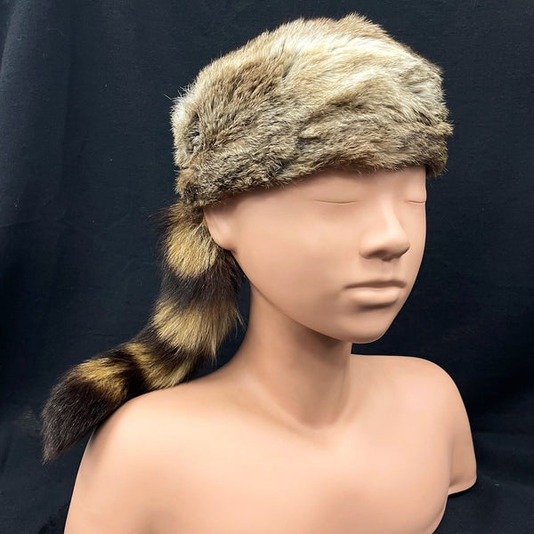 Vintage 60s 70s Brown Genuine Raccoon Fur Coon Tail Hat