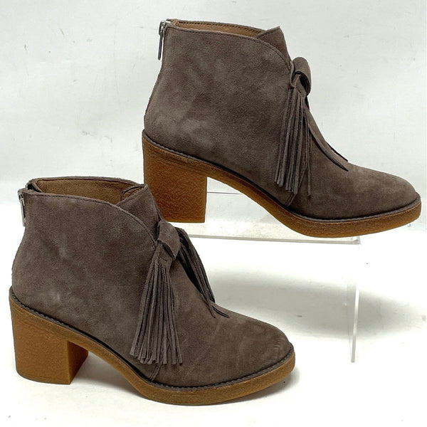 UGG Brown Suede Chunky Heeled Ankle Boot w Fringe Women’s Sz 6