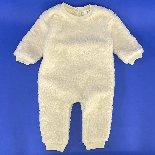 Baby Gap NWT Ivory Fleece Long Sleeve Romper Sz 12-18 Mo