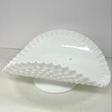 Fenton White Glass Curved Textured Serving Platter w Pedestal