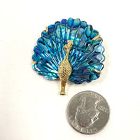 Ariki 22K Gold-Plate Peacock Pin With Carved Paua Shell Tail From New Zealand