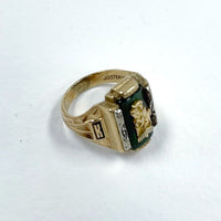 Vintage 10K Yellow Gold 1962 High School Ring w Green Spinel, Sz 1.5, 3.67g