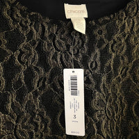 NWT Wmns CHICO'S Black & Gold Lace Long Sleeve Top Sz XL MSRP$69