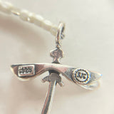 925 Sterling Silver Dragon Fly Necklace/Wrap Pearl & Glass Bracelet 14.08 Grams