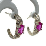 925 Sterling Silver Stunning Ruby & CZ Accent J Hook Earrings, 2.42g