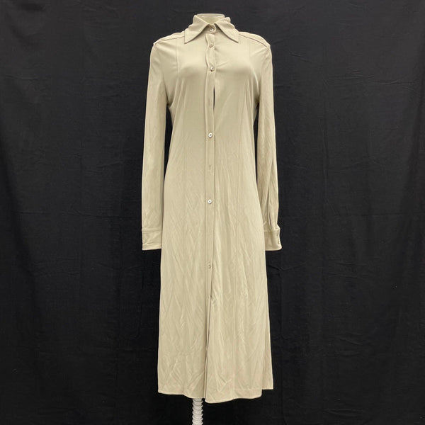 Wmns 90s Vintage GUCCI Zamasport Taupe Midi Shirt Dress 35" Bust AUTHENTICATED