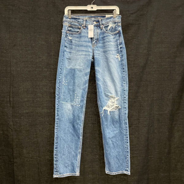 NWT Wmns AMERICAN EAGLE Blue Distressed Strigid 90s Straight Leg Jeans Sz 2