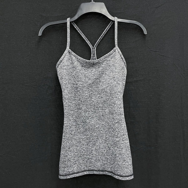 Wmns LULULEMON Gray Heather Power Y Built In Bra Athletic Tank Top Sz 4