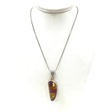 Sterling Silver Large 2" Long Yellow Amber Pendant w 18" Chain, 14.60g