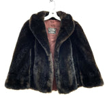 Wmns 70s 80s Vintage TISSAVEL FRANCE Dark Brown Faux Fur Cape Shawl Stole Jacket