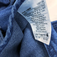 Mens CARHARTT Blue Denim Jean Workwear Rugged Flex Logger Bib Overalls Sz 50x32