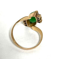 14K Yellow Gold Green Jade & Cubic Zirconia Accent Ring Size 5.25, 2.36g