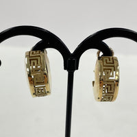 20mm 10K Yellow Gold Greek Key Openwork Design Omega Back Hoop Earrings 6.62g