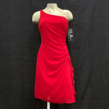 NWT Wmns Y2k / 90s Vintage S.L. FASHIONS Red Ruched One Shoulder Dress Sz 6P