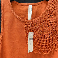 NWT Wmns by ANTHROPOLOGIE Burnt Orange Crochet Ribbed Boho Tank Top Sz L MSRP$68