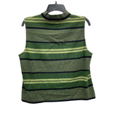 Wmns 90s Vintage ST. JOHN Green & Black Striped Knit Mock Neck Tank Top Sz L
