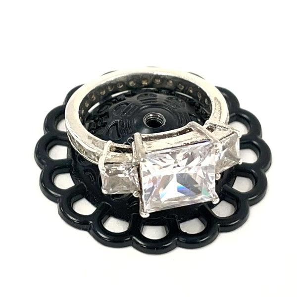 Sterling Silver S9 CZ Eternity Band w Large Square-Cut Center & Sides, 7.29g